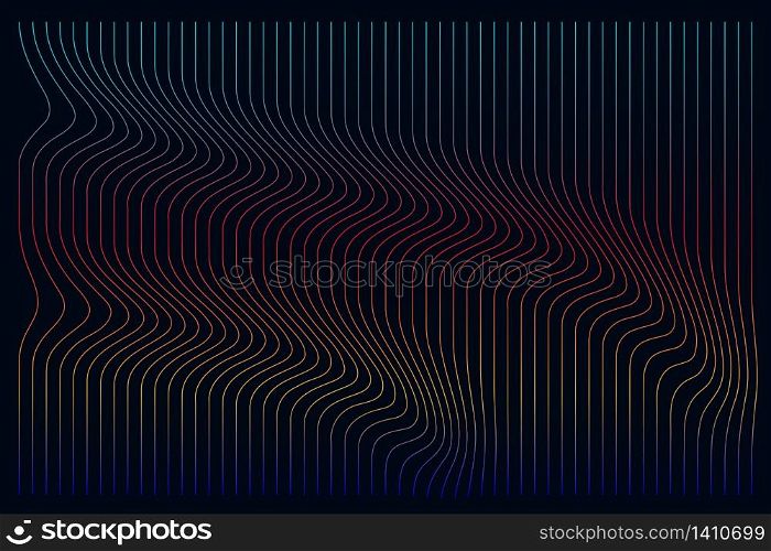 Abstract color line of future science tech wavy on black background. Use for ad, poster, artwork, template design, print. illustration vector eps10