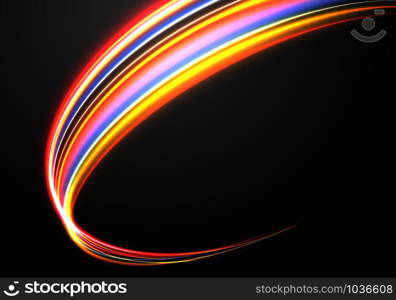 Abstract color speed light curve on black design modern futuristic technology background vector illustration.