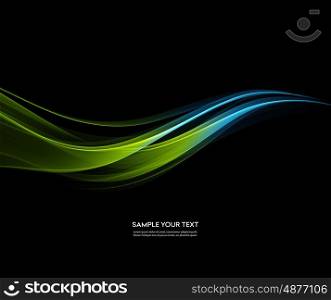 Abstract color wave design element. Vector Abstract shiny color blue and green wave design element on dark background. Science or technology design