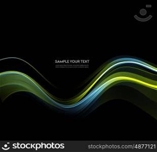 Abstract color wave design element. Vector Abstract shiny color blue and green wave design element on dark background. Science or technology design