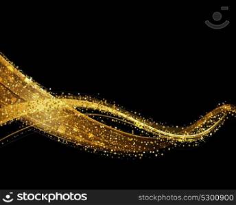 Abstract color wave design element. Vector Abstract shiny color gold wave design element with glitter effect on dark background.