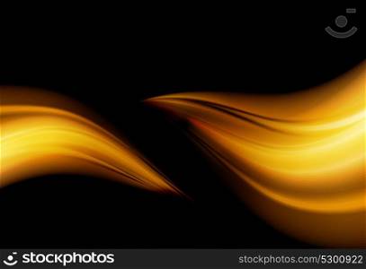 Abstract color wave design element. Vector Abstract shiny color gold wave design element with glitter effect on dark background.