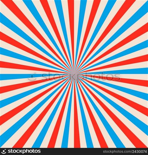 Abstract colored sunbeats vintage background. Red and blue dream retro rays on white background. Vector pop art template sunbeams