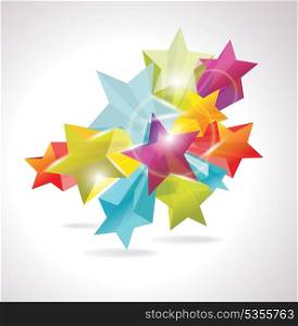 Abstract Colorful Background with 3d glass stars. Vector. . 3d glass stars