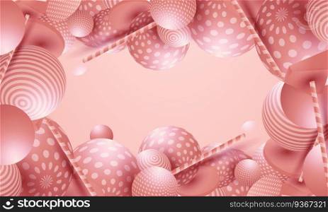 Abstract colorful balls. Pink Candies fly in zero gravity. Chaotic scatter confetti spheres. Festive party wallpaper.