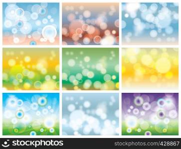 Abstract colorful bokeh. Set of multicolored backgrounds.