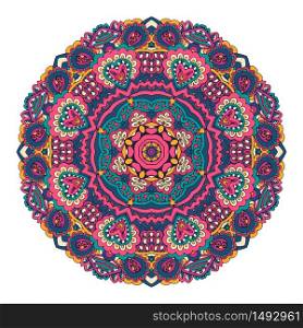 Abstract colorful decorative medallion pattern. Vector boho mandala with floral patterns. Ethnic doodleornament. Can be used for textile, greeting card, coloring book, phone case print. Abstract festive colorful floral vector mandala ethnic tribal pattern