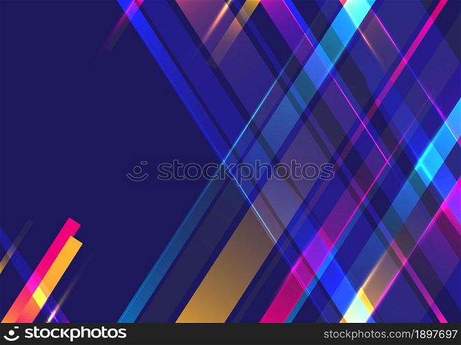Abstract colorful diagonal stripes motion light on blue background. Vector illustration