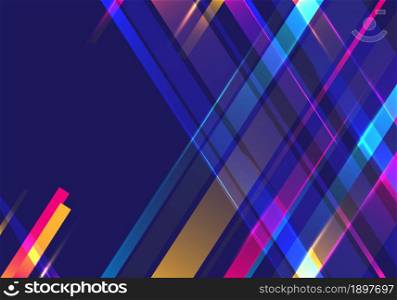 Abstract colorful diagonal stripes motion light on blue background. Vector illustration