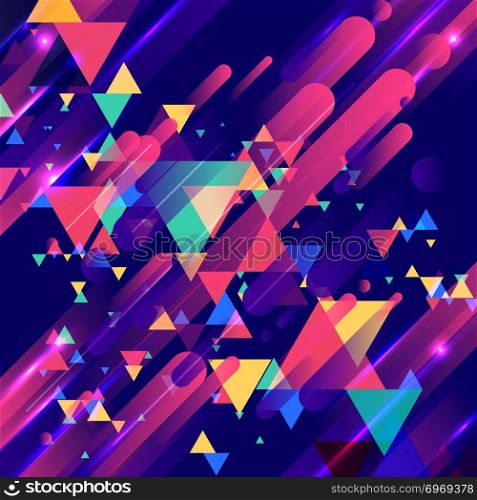 Abstract colorful elements and creative modern overlapping triangles geometric rounded lines pattern motion with lighting glow technology colorful on dark blue background modern style. Vector illustration