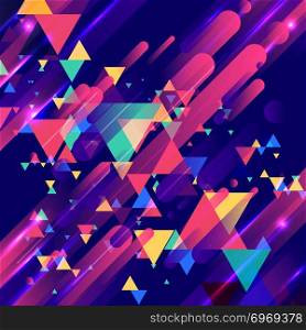 Abstract colorful elements and creative modern overlapping triangles geometric rounded lines pattern motion with lighting glow technology colorful on dark blue background modern style. Vector illustration