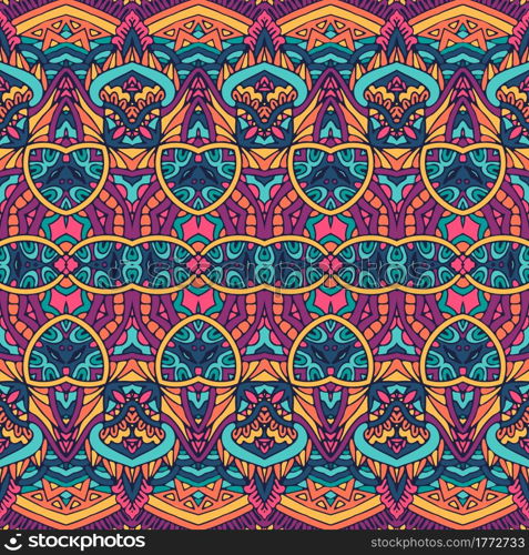 Abstract colorful ethnic seamless pattern ornamental. Vector boho geomertric art background. Abstract festive colorful floral vector ethnic tribal pattern