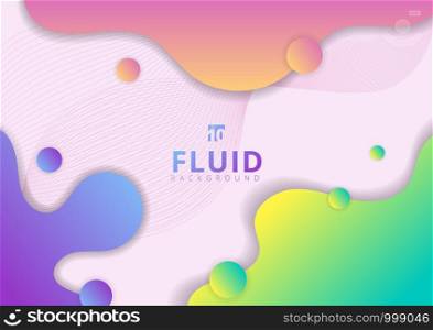 Abstract colorful fluid flow shapes circles and wave lines elements background. Liquid vibrant color. Vector illustration