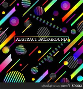 Abstract colorful Geometric circle,rectangle,line diagonal on black background modern style.Vector illustration