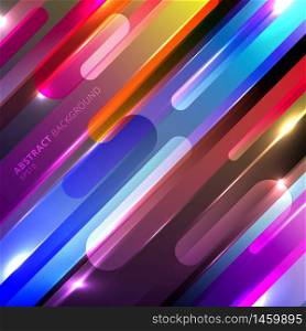 Abstract colorful glowing geometric rounded diagonal line dynamic shapes composition with lighting effect background. Vecor illustration