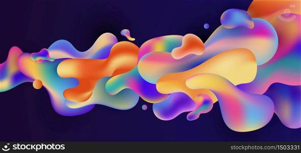 Abstract colorful gradient fluid shape flowing on blue background. Vector illustration