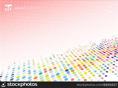 Abstract colorful halftone texture dots pattern perspective on pink polka dot background. vector illustration