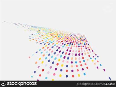 Abstract colorful halftone texture wave dots pattern perspective isolated on white background. vector illustration