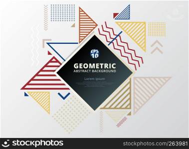 Abstract colorful lines, wavy, arrow, squares, triangles geometric pattern design background and texture. Use for modern design, cover, poster, template, decorated, brochure, flyer. Vector illustration
