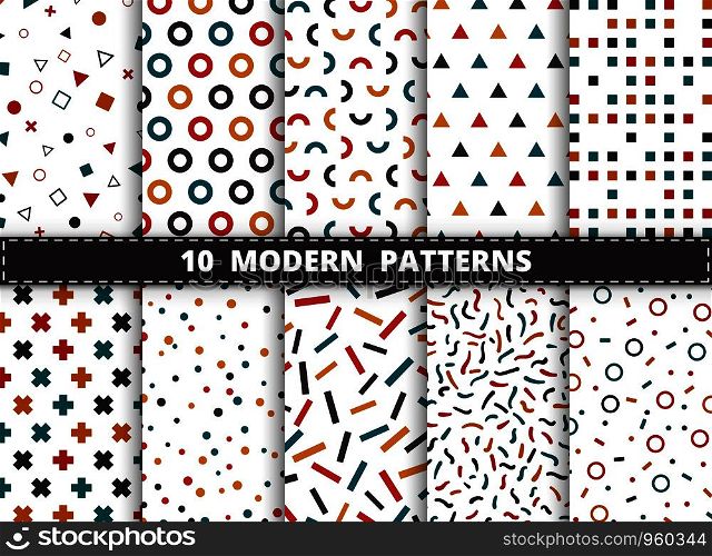 Abstract colorful modern geometric pattern set on white background. Decorating for style of geometrical design artwork, ad, wrapping, print. illustration vector eps10