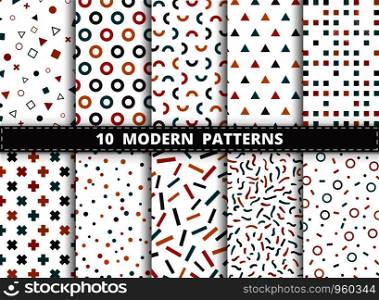 Abstract colorful modern geometric pattern set on white background. Decorating for style of geometrical design artwork, ad, wrapping, print. illustration vector eps10