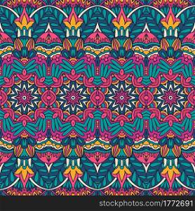 Abstract colorful ndian textile ethnic seamless pattern ornamental. Vector boho geomertric art background. Vector seamless pattern ethnic tribal geometry psychedelic colorful fabric print