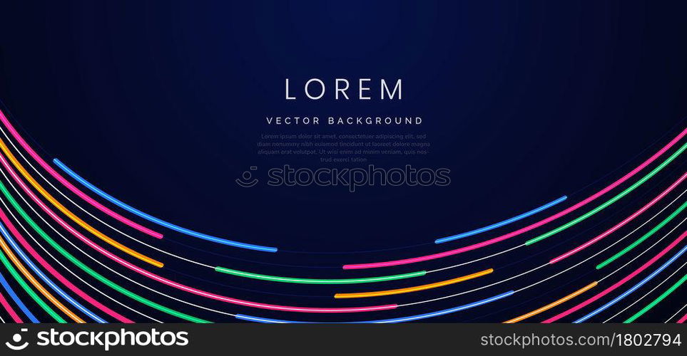 Abstract colorful neon curved lights with copy space for text. Vector illustration