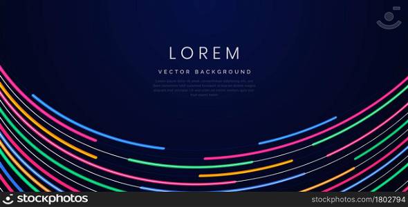 Abstract colorful neon curved lights with copy space for text. Vector illustration