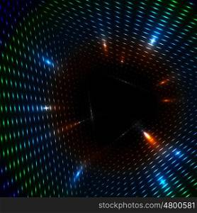 Abstract colorful neon dots, dotted technology background. Glowing particles, led light pattern, futuristic texture, digital vector design.