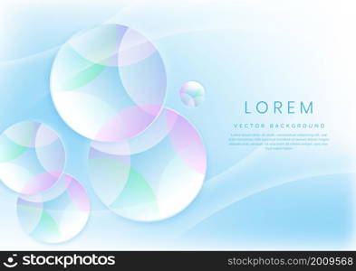 Abstract colorful pastel gradients color overlapping circles on light blue background with copy space for text. Vector illustration