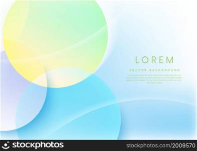 Abstract colorful pastel gradients color overlapping circles on light blue background with copy space for text. Vector illustration