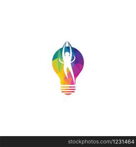 Abstract colorful people inside the bulb vector icon. Yoga ideas logo concept.