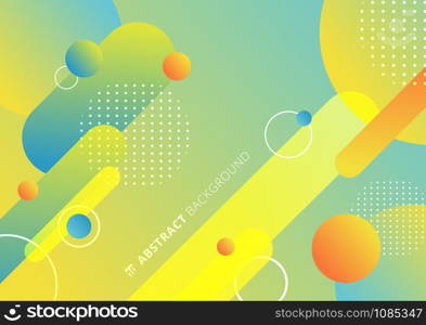 Abstract colorful rounded geometric shapes lines in diagonal rhythm with circles elements dynamic composition background. Minimal motion design. Vector illustration