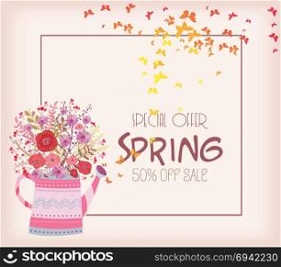 abstract Colorful spring background with butterfly and flowers