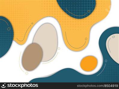 Abstract colorful template design decorative artwork with free hand shape style. Overlapping template with dots halftone background. Vector