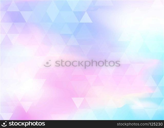 Abstract colorful triangles pattern on holographic foil background. Geometric hologram background. Vector illustration