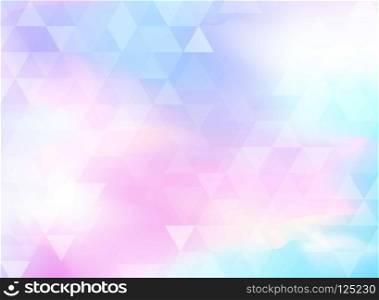 Abstract colorful triangles pattern on holographic foil background. Geometric hologram background. Vector illustration