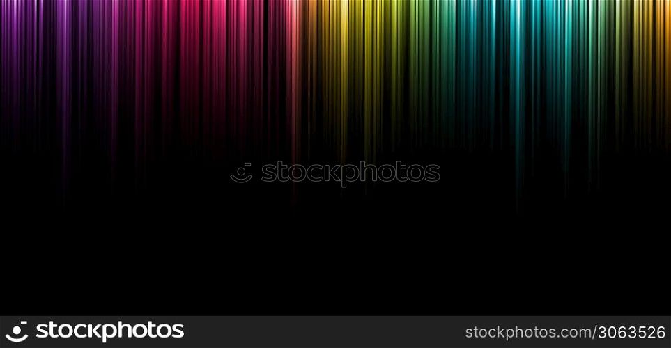 Abstract colorful vibrant stripe vertical lines light on black background. Technology concept. Vector illustration