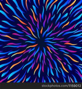 Abstract colorful wave strip spiral radial pattern on dark blue background. Vector illustration