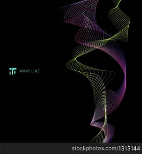 Abstract colorful wavy stripes lines on black background. Creative line art design elements. Vector illustration
