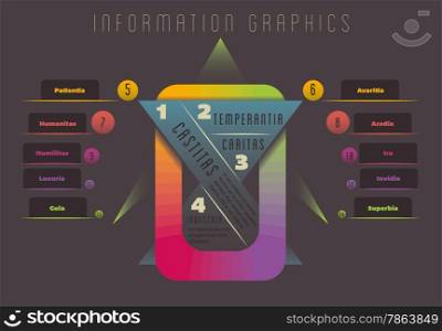 Abstract colourful geometrical infographics template on a dark grey/ black background. Original aesthetic concept! Own geometric design.