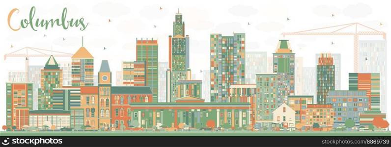 Abstract Columbus Skyline with Color Buildings. Vector Illustration. Business Travel and Tourism Concept with Modern Architecture. Image for Presentation Banner Placard and Web Site.