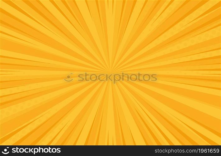 Abstract comic sun ray yellow background with speed lines. Retro style pop art design. Burst template backdrop. Light rays effect. Vintage comic book style. Fast zoom effect.. Abstract comic sun ray yellow background with speed lines. Retro style pop art design.