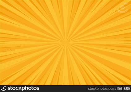 Abstract comic sun ray yellow background with speed lines. Retro style pop art design. Burst template backdrop. Light rays effect. Vintage comic book style. Fast zoom effect.. Abstract comic sun ray yellow background with speed lines. Retro style pop art design.