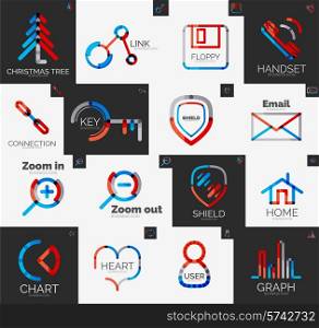 Abstract company logo collection - 16 line style business corporate logotypes, web universal icon set