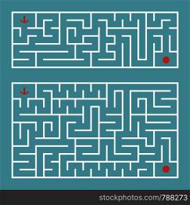 Abstract complex rectangular isolated labyrinth. There are two types in the set. White on a green background. An interesting game for children and adults. Simple flat vector illustration.