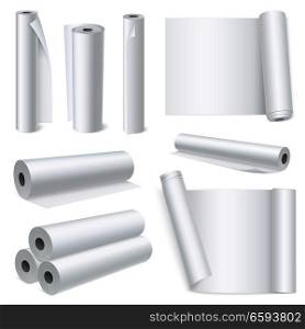 Abstract composition of isolated white blank paper rolls in realistic style on white background vector illustration. Scroll Paper Realistic Set