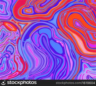Abstract composition of liquid art mixing blue, red, orange and purple colors forming waves. Vector image