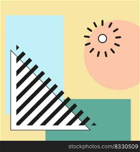 Abstract composition. Various geometric forms, triangle, rectangle and circle, Minimal simple background, simple backdrop, contemporary minimalism style, isolated colorful figures, vector illustration. Abstract composition. Various geometric forms, triangle, rectangle and circle, Minimal simple background, simple backdrop, contemporary minimalism style, colorful figures, vector illustration