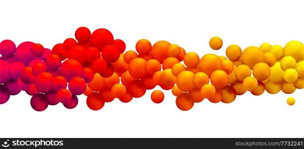 Abstract composition with many colorful balls in different sizes. Red, orange, yellow flying spheres. Realistic bubbles vector background. Holiday and birthday backdrop. Rainbow flying spheres. Abstract composition with colorful balls. Realistic vector background